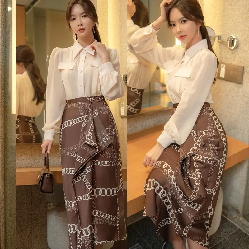Nuovo abito a due pezzi 2020 inverno stile coreano temperamento top abiti da donna stampati tailleur donna