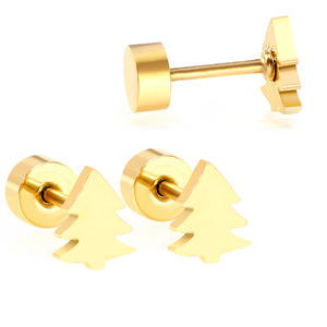 Christmas Tree Stud <b>Earrings</b> Gold Zinc Alloy Simple Design Gift For Women Fashion Jewelry - Product Image 4