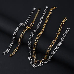 Collier et bracelet en acier inoxydable plaqué or 18K PVD, nouveau design, chaîne à nœuds - Collier ras du cou, chaîne de pull, bracelet, pour femmes et hommes - Product Image 5