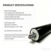 Cable Calefactor de Potencia Constante de Acero Inoxidable 316L, Núcleo Doble de 8 mm, -40°C ℃ ~180 ℃   Aislamiento de Fibra de Vidrio, Tubo Industrial Personalizado