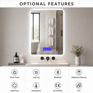 Modern 50x70cm Rectangle LED Illuminated Hotel <strong>Bathroom</strong> <strong>Mirror</strong> Backlit Dimmable <strong>Wall</strong> Mounted Smart 6500K Cool White 12W IP44 - Product Image 4