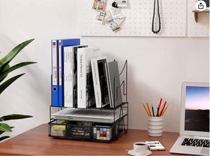 3 Tier Desktop <b>A4</b> Office Mesh Desk Tidy <b>File</b> Holder Paper Organiser Magazine Storage Filing Rack with Stationery Drawer - Product Image 4