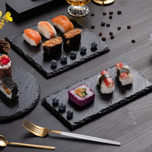 Tablas Rectangulares Desechables de Pizarra Negra para <span class=keywords><strong>Sushi</strong></span>, Charcutería y Quesos con Asa de Cuerda - Product Image 6