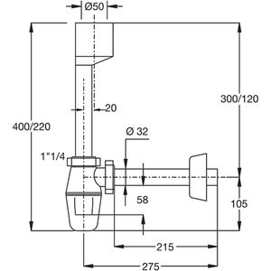 Sifón para herramienta de torneado de urinario de botella con entrada Ø 50 y salida Ø 32 - Product Image 3