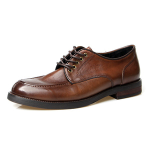 Chaussures en cuir pour hommes, style britannique, décontractées, rétro, en cuir de vachette pleine fleur vieilli, bout norvégien, couleur unie 1107-14 - Product Image 1