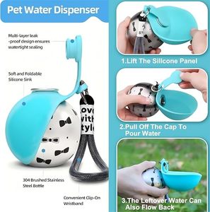 Leyocar - Botella de Viaje para Perros y Gatos, de Acero Inoxidable 304, Plegable, con Tazón de Silicona, Antiderrames, para Paseos y Campamentos - Product Image 6