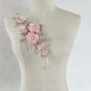 Aplique Floral Elegante 3D em <span class=keywords><strong>Chiffon</strong></span> com Renda, Strass e Miçangas para Decoração de Vestido de Noiva - Acessórios de Bordado Personalizados - Product Image 2