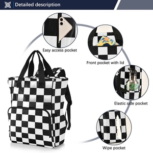 Fashion <b>Black</b> White Checkered Design Portable Mummy Bag <b>Waterproof</b> Baby Diaper Nappy Maternity Custom Print Baby Diaper <b>Backpack</b> - Product Image 2