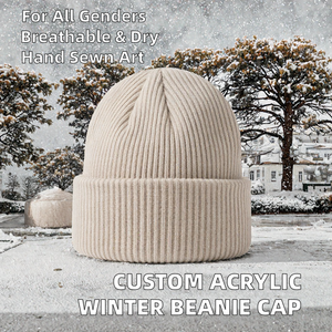 Custom Printed Acrylic Ribbed Beanie Knitted <b>Winter</b> <b>Hat</b> Solid Color Cuff for <b>Men</b> Women Outdoor Wear Checked Style Hand - Product Image 2