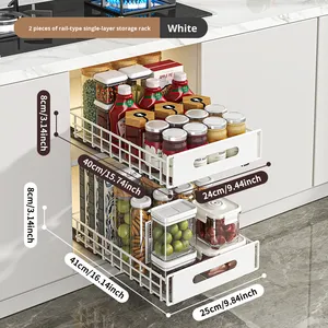Ultra Deep Double Tier Pull-Out <strong>Storage</strong> Rack Modern Standing Type <strong>Kitchen</strong> Cabinet Basket Layered Shelf Home Spice <strong>Sink</strong> <strong>Storage</strong> - Product Image 6