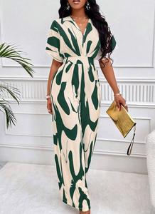 Combinaison pour femme à manches courtes imprimée et cintrée à la taille, nouvelle collection printemps-été européenne et américaine - Product Image 6
