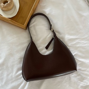 Korean Style Crescent Shoulder <b>Bag</b> Brown Medium Hard Zipper Closure Everyday Use - Product Image 1