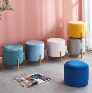 Luxury Upholstered Tufted Round Velvet <strong>Stool</strong> Footrest <strong>Ottoman</strong> with Metal Legs for Living Room - Product Image 2