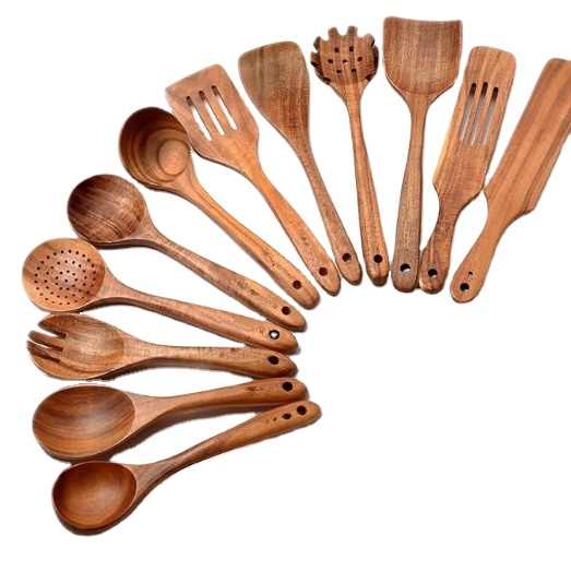 9 Pcs Thai Teak Wooden Kitchen Wood Cook Tools Kitchen Utensils Holder