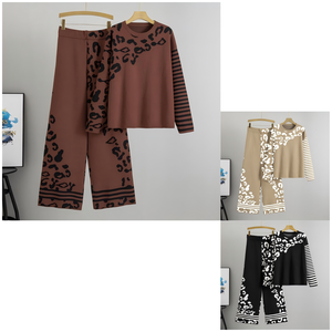 Completo Due Pezzi da <span class=keywords><strong>Donna</strong></span> di Alta Qualità in <span class=keywords><strong>Viscosa</strong></span> Lavorata a Maglia Vestibilità Regolare Colore Misto Resistente allo Sbiadimento Patchwork Maglione e <span class=keywords><strong>Pantaloni</strong></span> Sopra il Ginocchio - Product Image 2