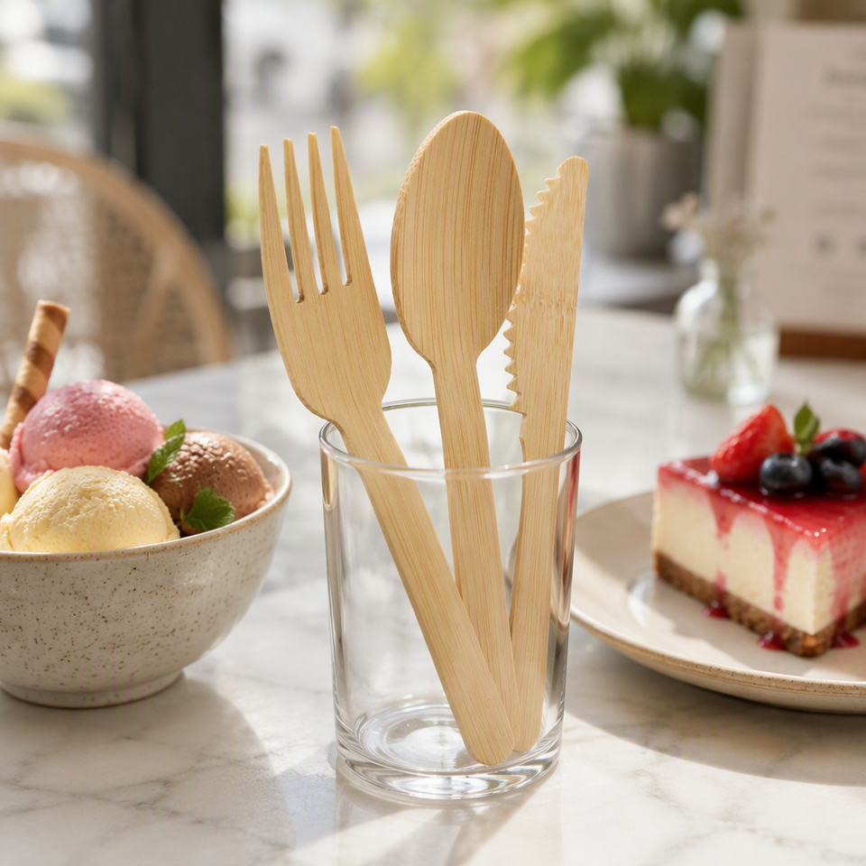 Biodegradadable Substances Eco-Friendly Bamboo Disposable Cutlery Set Biodegradable Forks Spoons ...