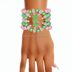Broche em forma de flor verde rosa para irmandade, acessório de lapela com letras gregas esmaltadas, pulseira de joias, colar e encaixe - Product Image 2