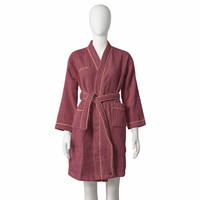 Peignoir unisexe en tissu gaufré double face rouge léger pour usage quotidien et voyage, commande en gros pour couples, toutes saisons