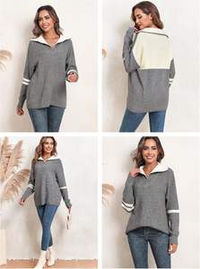 Custom Slim Cropped Long Sleeve Zip-up for <strong>Polo</strong> V-<strong>Neck</strong> Ribbed Knit Sweater Pullover <strong>Jumper</strong> Tops for Office <strong>Ladies</strong> in Winter - Product Image 5