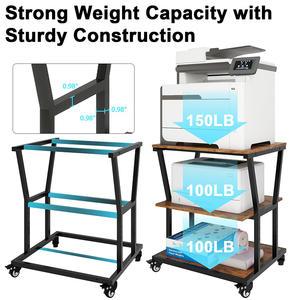 ขาตั้งเครื่องพิมพ์ JH-Mech สีน้ำตาล ทนทาน 3 ชั้น รับน้ำหนักได้ 350 ปอนด์ ขนาด 23.6"x 23.6"x 29.5" ขาตั้งเหล็กสำหรับเครื่องพิมพ์แบบหนาพิเศษ พร้อมที่เก็บของ - Product Image 2