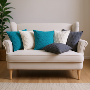 Set di 6 Copricuscini in Maglia SOGA, Colore Teal, Bianco e Grigio Antracite, per Cuscini e Imbottiture - Product Image 2