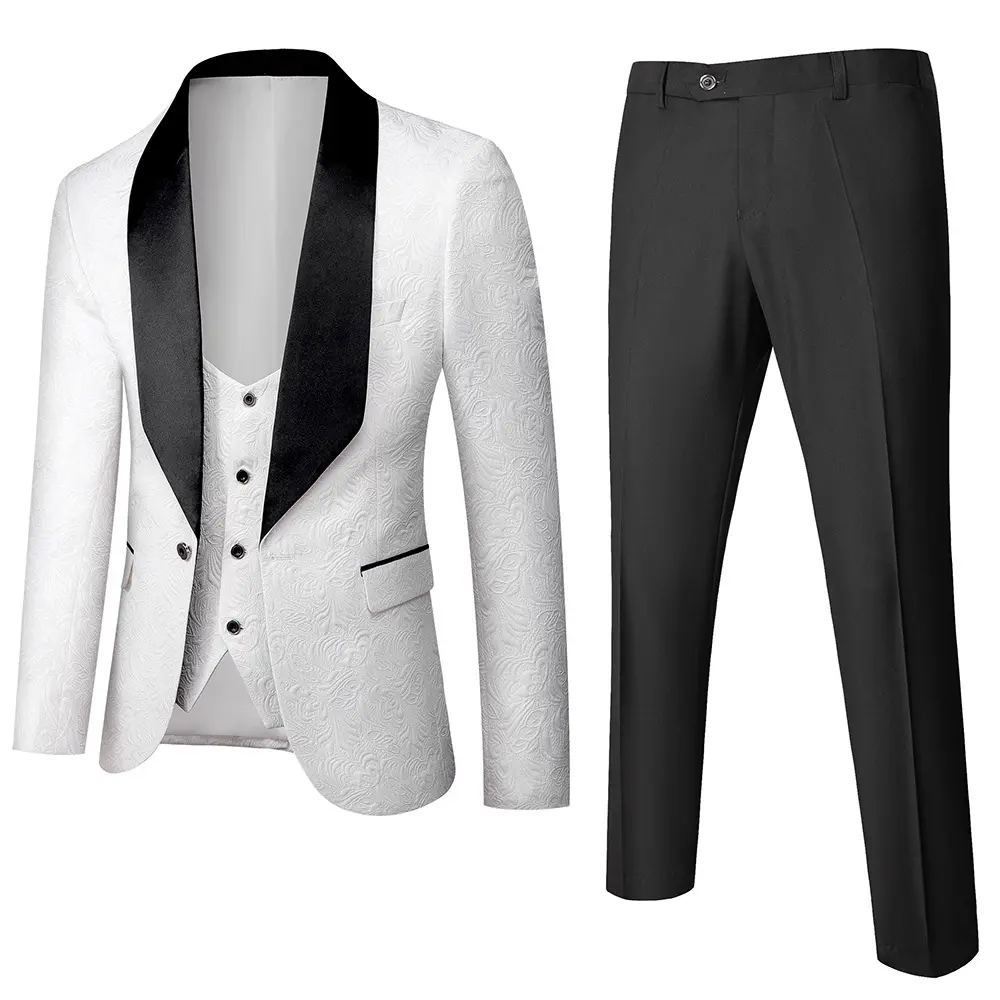 6 Colors Luxury Men Tuxedo Fashion Suit Wedding Shawl Lapel 3 Pieces Skinny Single Breasted Jacket Party Prom Singer Costume