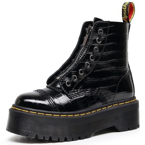 Botas de locomotora bordadas de doble capa con suela gruesa y 8 agujeros, con cremallera frontal, botines estilo inglés con cordones - Product Image 1