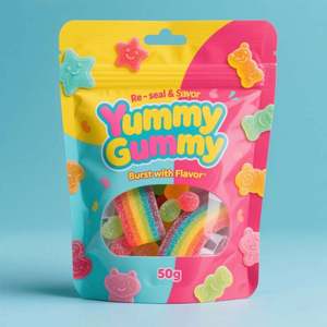 OEM Design Gummy Snack <b>Mylar</b> <b>Bags</b> 1g-14g Reusable Zipper Top Stand up Pouch Food Safe Plastic Packaging - Product Image 5