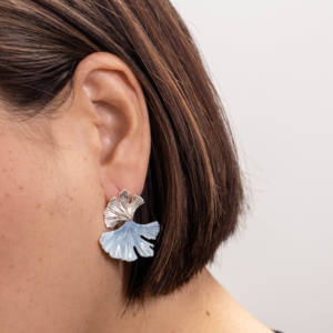 Boucles d'oreilles pendantes en forme de feuille de Ginkgo, design artistique littéraire haut de gamme, plaqué argent, style bohème, glaçure contrastée, couleur fraîche et tendance - Product Image 2