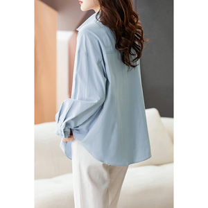 Chemise pour femme à manches longues, nouvelle collection printemps, coupe ample, décontractée, mi-longue, chemise polyvalente - Product Image 3