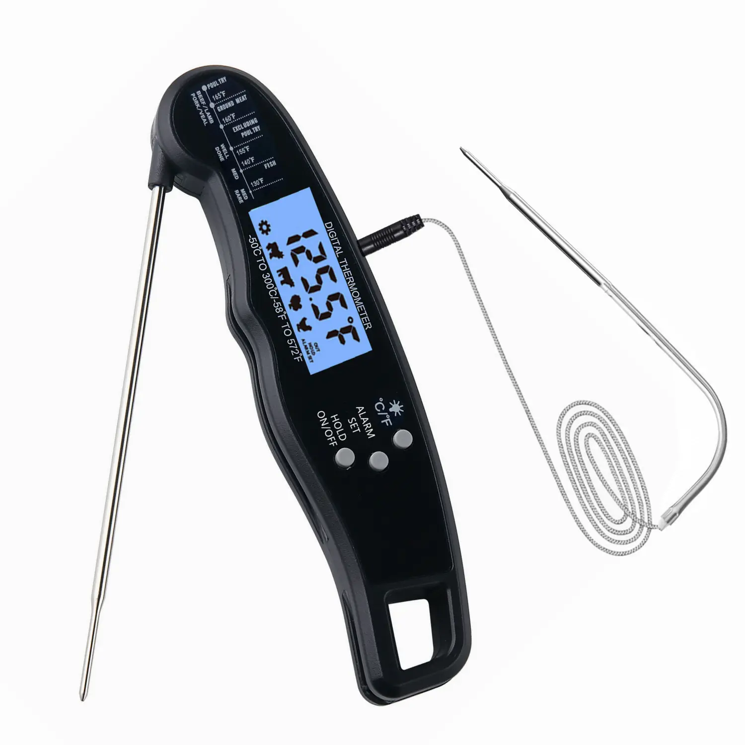 digital 2 probes kitchen thermometer with alarm and light function