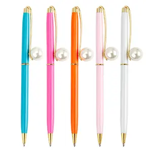 Korean creative stationery novelty personalized large pearl clip decorated pen smooth ornament thin hotel pen big pearl pen