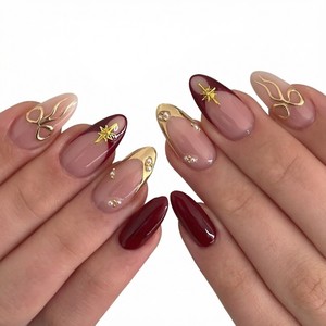 Prix de gros Faux ongles à presser effet œil de chat étincelant, faits main, 10 pièces, multicolores, forme amande, prêts à poser - Product Image 2