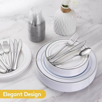 Services de vaisselle jetables en plastique argenté pour 100 invités – Assiettes anti-fuite de qualité alimentaire pour fêtes et mariages