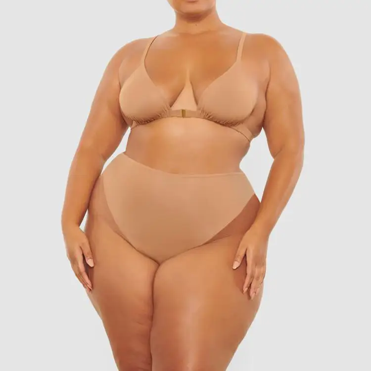 New Design Seamless Cotton Skintone Front Closure Plus Size Triangle Bikini Tops Women Matching Sexy Bra Cup And Panty Underwear