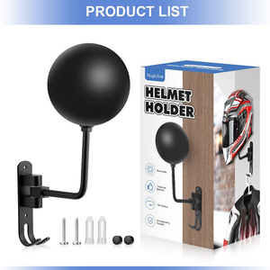 Support de <span class=keywords><strong>casque</strong></span> de <span class=keywords><strong>moto</strong></span> à rotation de 180 degrés support <span class=keywords><strong>mural</strong></span> en métal avec 2 crochets cintre pratique pour sacoches bagages - Product Image 5