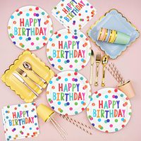 Assiettes et serviettes en papier colorées à pois pour dîner d'anniversaire Ensembles de vaisselle pour fournitures de fête d'anniversaire