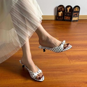 Polka Dot <b>Bow</b> Mules Women's Open Toe Slippers PU Material Summer Fashion Heeled <b>Shoes</b> - Product Image 3