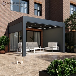 Pergola bioclimatique électrique motorisée 4x3m murale, facile à monter soi-même, avec lames orientables et éclairage, pour terrasse et protection solaire extérieure - Product Image 1