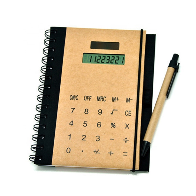 Caderno eletrônico com caneta da calculadora, presente promocional personalizado rótulo privado, logotipo, 8 dígitos, energia solar, bloco de notas, calculadora