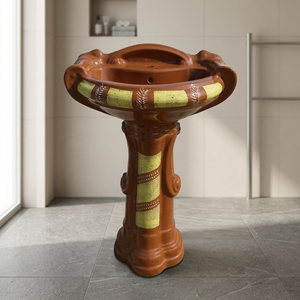 Lavabo sur pied en céramique colorée personnalisée avec piétement complet pour salle de bain moderne, hôtel, villa - Product Image 6