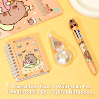 Kit de Papelería Infantil con Dibujos Animados 3 en 1, Bolígrafo Multicolor de 6 Colores, Cinta Correctora, Mini Cuaderno Espiral, Set de Regalo para Estudiantes, Empaquetado en Blíster