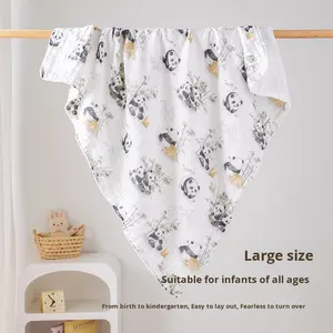 Serviette en gaze de haute qualité à 6 couches 30x30cm en pur coton, couverture pour bébé à motifs de dessins animés dans un coffret cadeau, literie de bain pour nouveau-né - Product Image 1