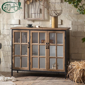 American Country Style Entryway <b>Storage</b> Cabinet With Glass Doors And Drawers For Living Room Decorative Use - Product Image 2