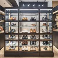 Vitrine de présentation murale à 5 étagères en verre avec éclairage LED pour magasin de détail, idéale pour chaussures, montres, parfums, perruques et articles de fumer