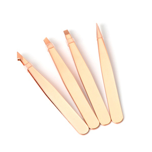 Pince à épiler professionnelle personnalisée pour sourcils, en acier inoxydable, à pointe inclinée, avec poignée striée, outil de beauté et de toilettage, OEM - Product Image 2