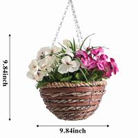 Panier suspendu en rotin tressé avec fleurs artificielles de volubilis et doublure en coco pour patio, jardin, maison, hôtel, décoration extérieure, OEM ODM personnalisé