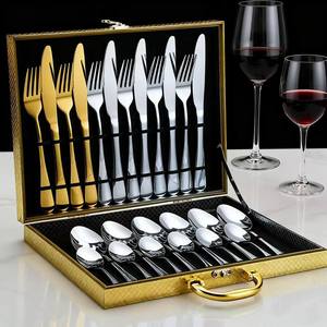 طقم أدوات مائدة فاخر من زونك مكون من 24 قطعة من الفولاذ المقاوم للصدأ المصقول الذهبي كهدية - Product Image 4