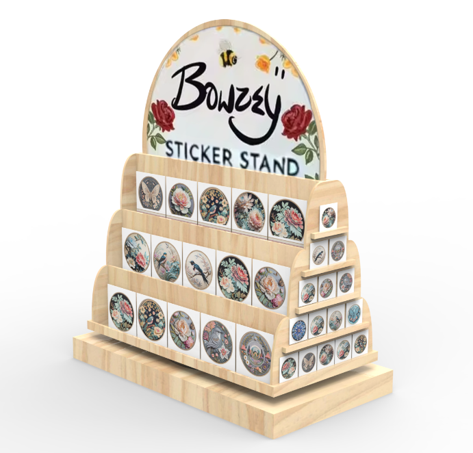Apache Customized Wooden Sticker Display Stand Post Card Rotating Book Display Racks for Retail Shop Souvenir Badge Book Shop
