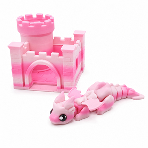 Statuetta di Drago Articolato Rosa Sfumato Stampata in 3D con Mini Scatola Portaoggetti a Forma di Castello, Giocattolo Antistress Fantasy Carino, Decorazione da Scrivania, Set Regalo - Product Image 1